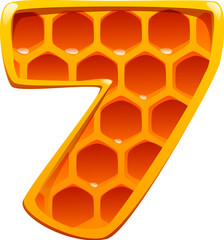 Fototapete - Honey font typeset, honeycomb digit 7 seven. Beekeeping farming typeface number, sweet honey vector alphabet font figure. Honey bee farm math type numeral symbol or apiary kids ABC typeface digit