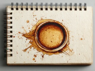 Poster - Artistic sketch of a circular stain on a textured notebook page.