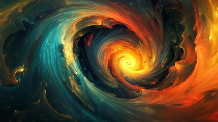 Aufkleber - Abstract Swirling Vortex Digital Art Fiery Orange Teal Yellow Gradient Background Design Modern Artistic Painting Texture Graphic Illustration Energy 