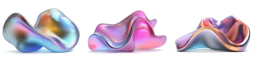 Poster - Three Iridescent Organic Shapes Digital Art