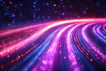 Poster - Colorful Waves of Light Create a Mesmerizing Display With Glowing Particles Illuminating the Dark Background in a Vibrant Pattern