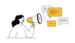 © Sapphire - Female asian adult communicates with megaphone and speech bubbles