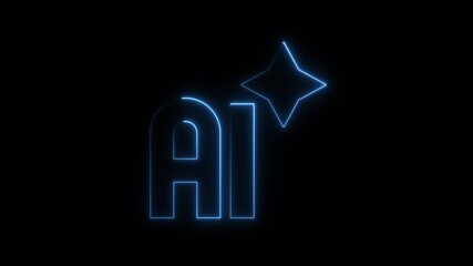 Poster - Animated neon ai illustration on black background with star symbol