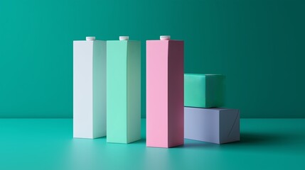 Poster - Containers in various colors arranged against a green background for a modern minimalist aesthetic