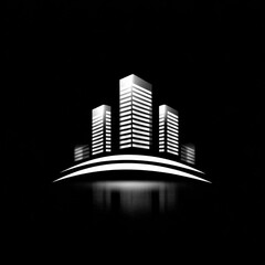Poster - Modern Cityscape in Monochrome: Architectural Simplicity and Elegant Reflections in Black and White