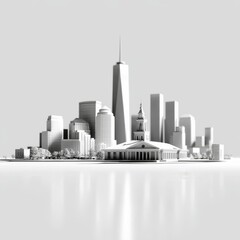 Poster - Monochrome Marvel: A Minimalist Architectural Rendering of a Cityscape Featuring Modern Skyscrapers and Classical Buildings