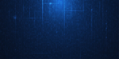 Fototapete - Vector Illustration design. Blue matrix binary datum code, grid pixel pattern background. 0 and 1 numbers of program code. Digital data futuristic technology, computer software programming concept