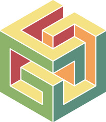 Poster - Abstract isometric cube design.  Interlocking pastel shapes create a visually engaging, complex yet balanced image. Perfect for presentations, websites, or as a modern logo element.