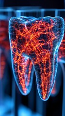 Poster - Innovative dental technology illuminated by neon lights in a futuristic healthcare setting