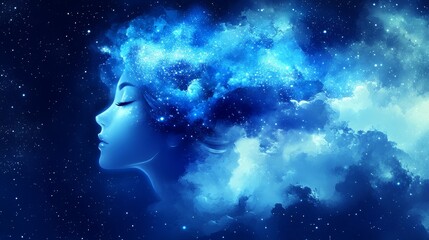 Wall Mural - the cosmos is connected by ethereal blue threads, a mystical and blue representation in the gossamer