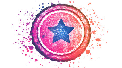 Poster - A Vibrant Artistic Representation of a Circular Badge Featuring a Star and Colorful Splashes