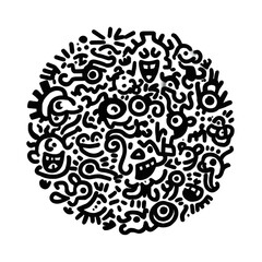 Poster - Abstract black and white doodle art circular design graphic dark cool on transparent background