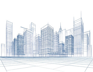 Poster - Crystallized cityscape; futuristic buildings, transparent, urban scene