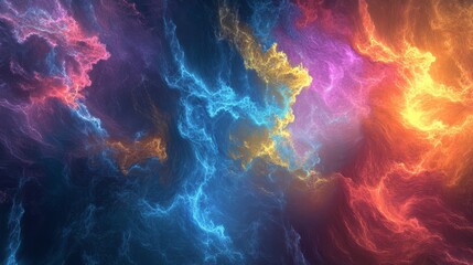 Poster - Vibrant fractal abstract background with intricate colorful patterns and dynamic swirling shapes for digital wallpaper and creative design projects