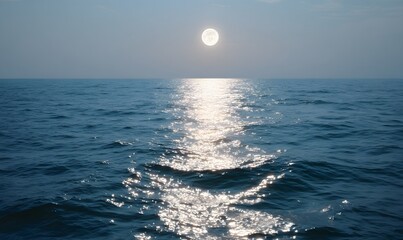 Wall Mural - the wide and deep sea surface, the moonlight pouring down like a diamond, the sea and the moon shini