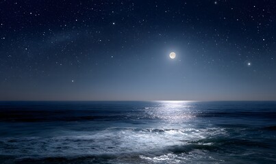 Wall Mural - the wide and deep sea surface, the moonlight pouring down like a diamond, the sea and the moon shini