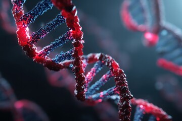 Wall Mural - detailed 3d representation of dna strands, exploring genetic engineering and molecular biology proce