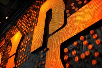 Wall Mural - led wall panel in 3d with a neon orange and black theme, creating a vibrant and striking display.