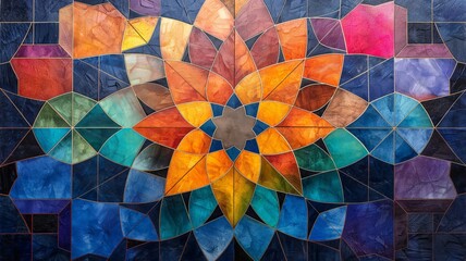 Poster - Mosaic art featuring vibrant colors and abstract design resembling a floral pattern