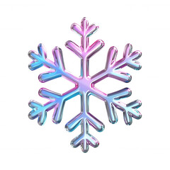 Fototapete - Holographic snowflake glowing with iridescent shimmer, reflecting winter light against transparent background