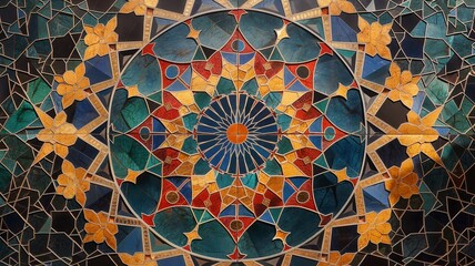 Poster - Colorful mosaic design with intricate patterns showcasing abstract shapes and vivid colors
