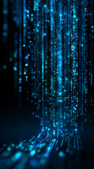 Poster - abstract blue digital data streams falling, creating a dynamic and vibrant visual effect, symbolizin