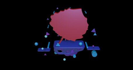 Poster - red aspen leaf on a pedestal of abstract geometric shapes floating in the air. abstract concept art 