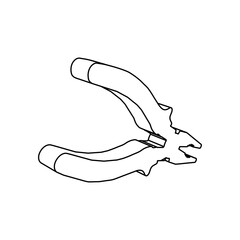 Poster - The outline of a large pliers symbol is made with black lines. 3D view of the object in perspective. Vector illustration on white background