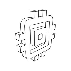 Poster - The outline of a large chip symbol is made with black lines. 3D view of the object in perspective. Vector illustration on white background