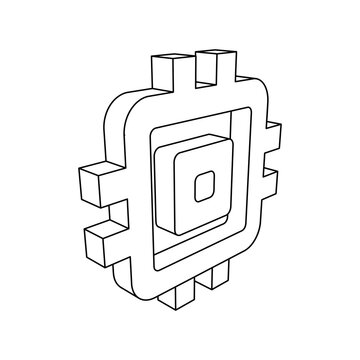 The outline of a large chip symbol is made with black lines. 3D view of the object in perspective. Vector illustration on white background