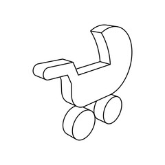 Poster - The outline of a large baby carriage symbol is made with black lines. 3D view of the object in perspective. Vector illustration on white background