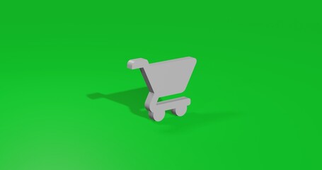 Poster - Isolated realistic white shopping cart symbol front view with shadow. 3d illustration on green chroma key background