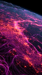 Poster - abstract image of glowing pink and orange lines and dots on dark background, resembling a network or
