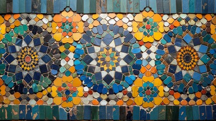 Poster - Colorful abstract mosaic pattern featuring intricate designs and vibrant textures in a decorative layout