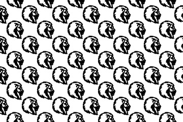 Poster - Seamless pattern completely filled with outlines of lion head icons. Elements are evenly spaced. Illustration on transparent background