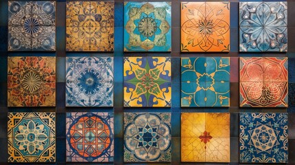 Poster - Vibrant abstract mosaic artwork featuring intricate tile designs in various hues and patterns