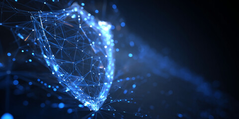 Poster - Abstract blue glowing network, interconnected nodes forming a dynamic structure, symbolizes technology, connectivity, and innovation