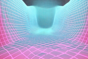 Poster - Cyberpunk tunnel with gridded surface