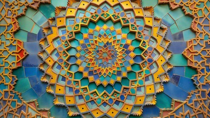 Poster - Vibrant mosaic pattern featuring intricate geometric designs in an abstract background
