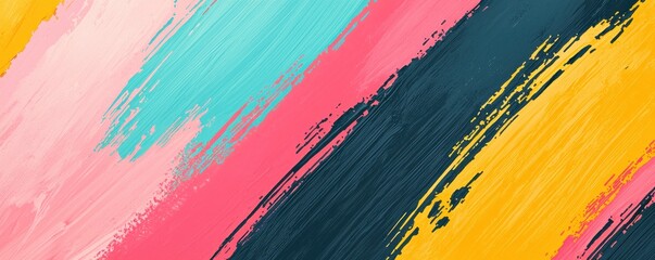 Poster - Colorful abstract brush strokes in pink, blue, yellow, and navy create a vibrant, artistic background with a dynamic, textured feel.