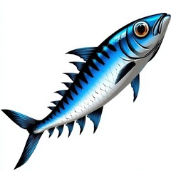Poster - Energetic Cartoon Horse Mackerel Leaping Upward on White Background