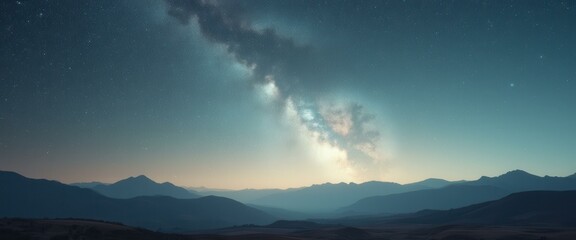 Aufkleber - Majestic Starry Sky and Milky Way Above Mountain Landscape Scenery at Night, Serene Wilderness Outdoors