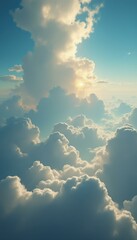 Poster - Serene Sky View of Fluffy Cumulus Clouds Bathed in Golden Sunlight