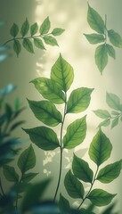 Aufkleber - Fresh Green Leaves Illuminated by Sunlight in a Serene, Natural Setting