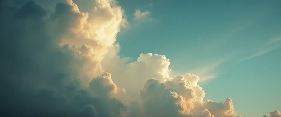 Poster - Dramatic Sky with Golden Clouds against a Blue Expanse: A Visual of Serenity and Atmospheric Beauty