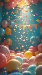 Aufkleber - Festive Celebration: Colorful Balloons and Confetti create a joyful atmosphere for a fun and exciting party