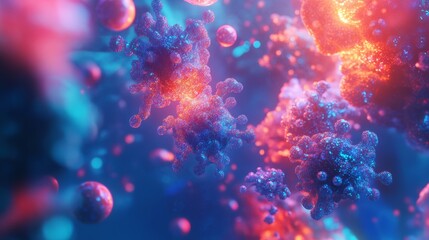  - Abstract science and technology background in blue featuring futuristic 3d render elements representing medical and healthcare innovation with digital mesh and molecular structures




