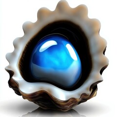 Poster - Luminous Blue Pearl nestled within a Sculpted Seashell exhibiting intricate details, capturing the essence of marine treasure and