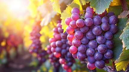 Wall Mural - grapes on vines bathed in sunlight, ready for harvest