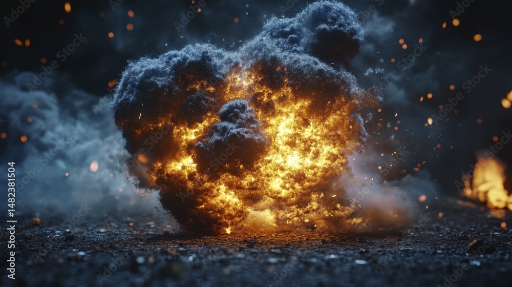 Explosion of Fire and Smoke Creating a Dramatic Scene on Dark Ground ...